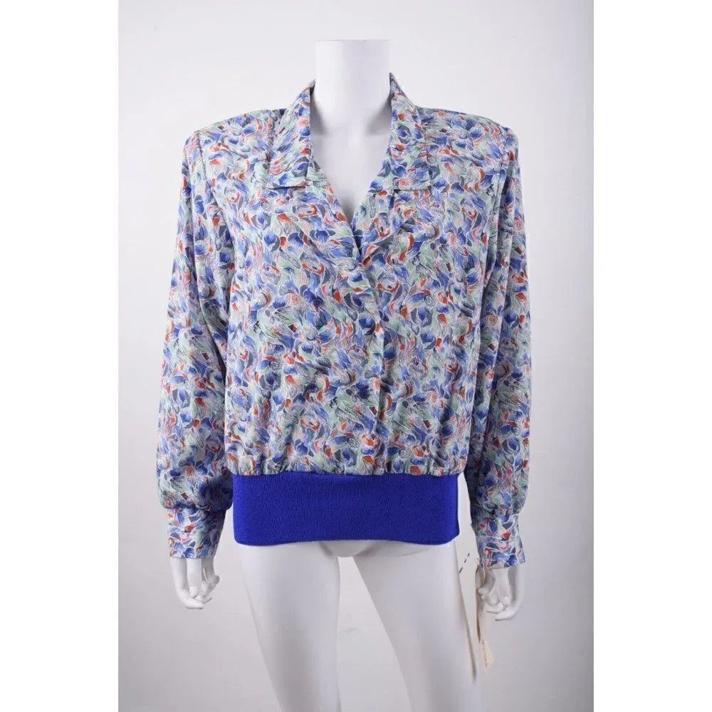 Vintage Castleberry Knits Womens Shirt Sz 14 MultiColor Padded Shoulders NWT